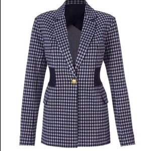 CABI Checkup Blazer 5848: Women's Navy Checkered Blazer
